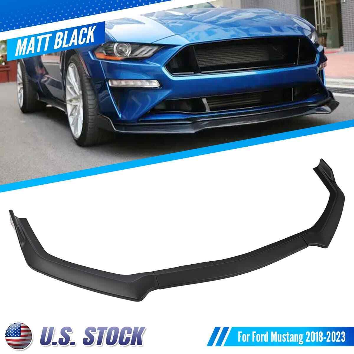 Matte Black ABS Front Bumper Lip Spoiler Splitter For Ford Mustang GT 2018-2023