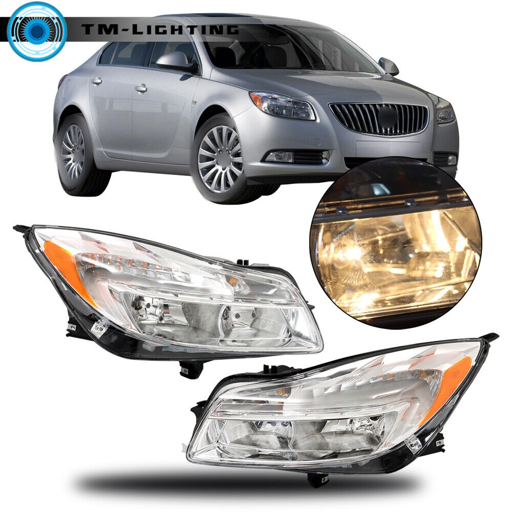 Headlights Headlamps Left&Right Chrome For 2011 2012 2013 Buick Regal Halogen