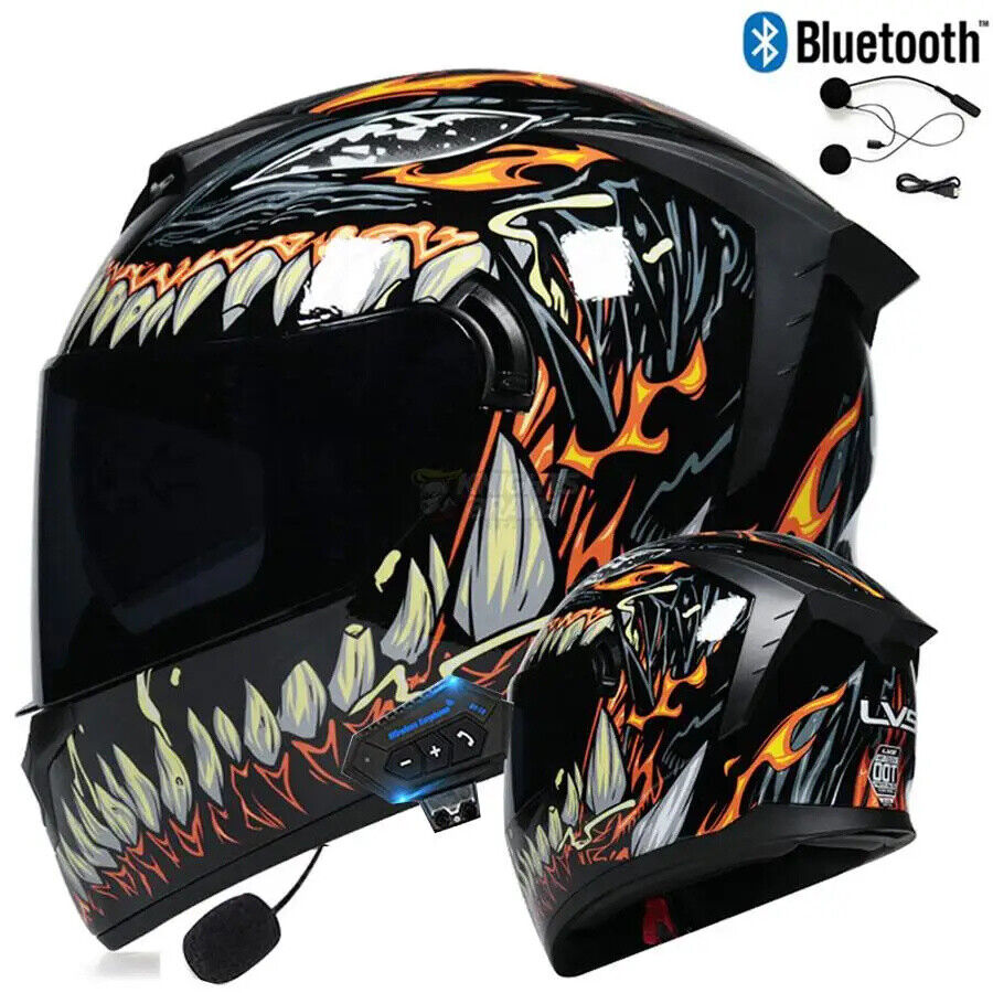 DOT Approved Motorcycle Bluetooth Helmet Dual Lens Full Face Motocross Helmets