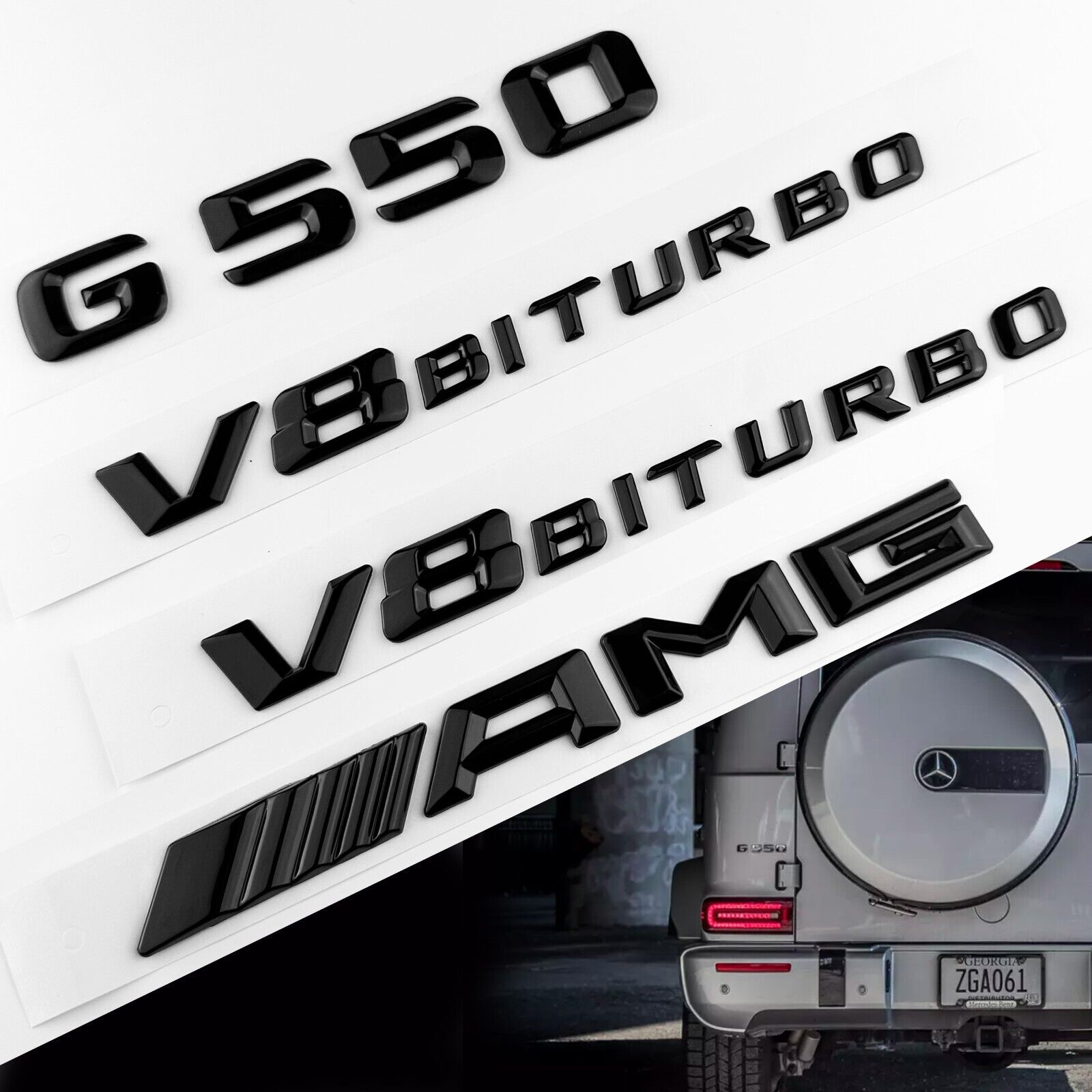 4pcs GEN2 G550 AMG V8 Biturbo Gloss Black Badge Emblem fits Mercedes Benz G 550