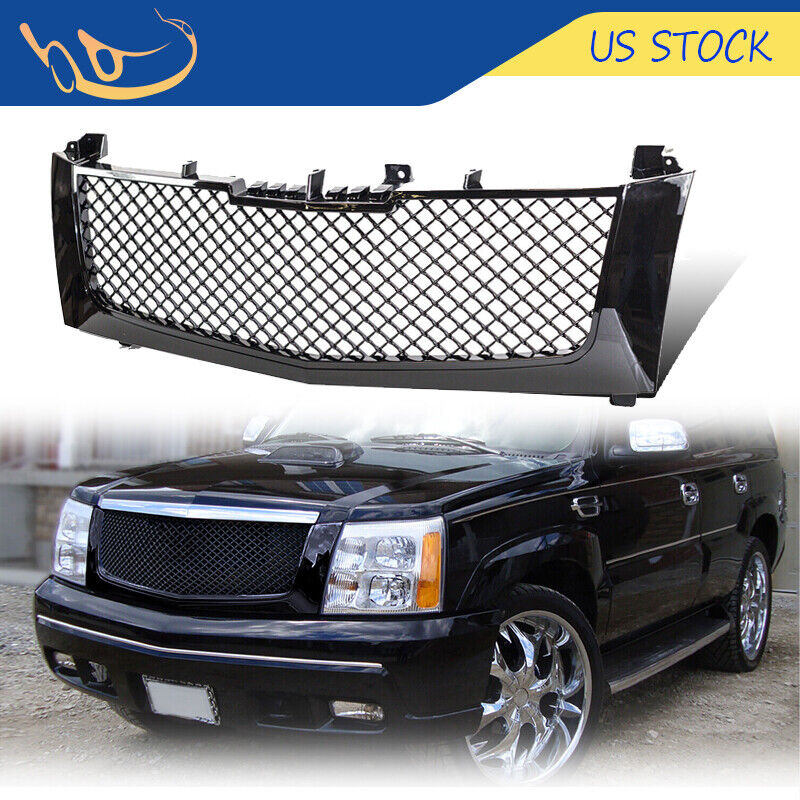 For 02-06 Cadillac Escalade Honeycomb Mesh Hood Grille Glossy Black 6.0L 5.3L US