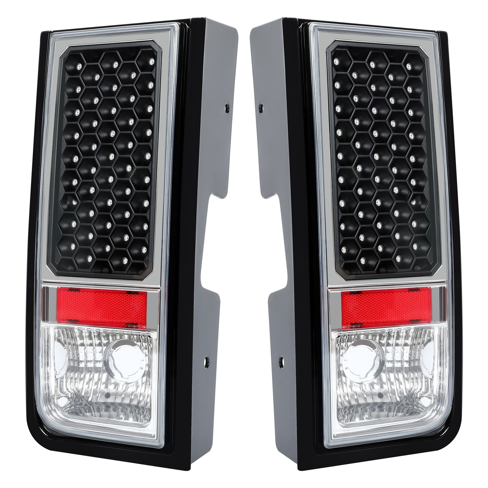 For Hummer H2 2003-2009 Chrome/Clear Lens Red LED Rear Brake Tail Lights Lamp