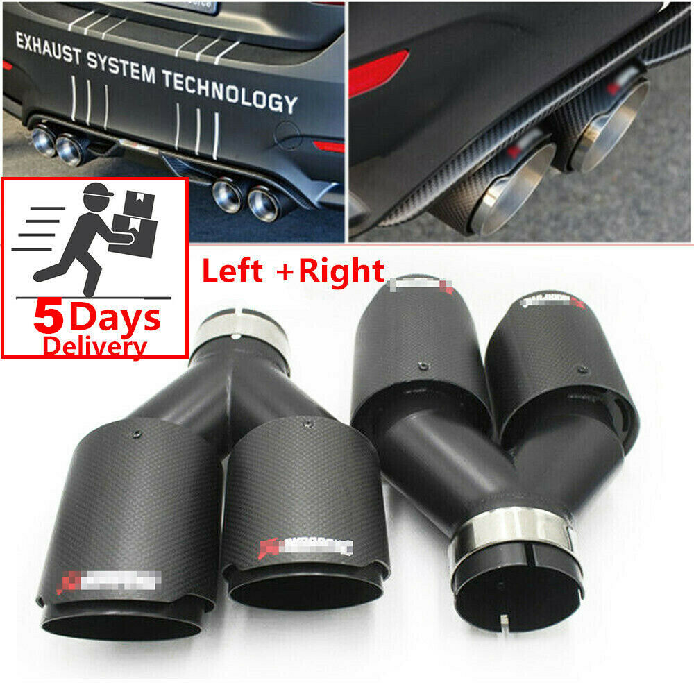 2 Pcs Carbon Fiber + Stainless Steel Car Exhaust Tip Dual Pipe ID 2.5'' OD 3.5''