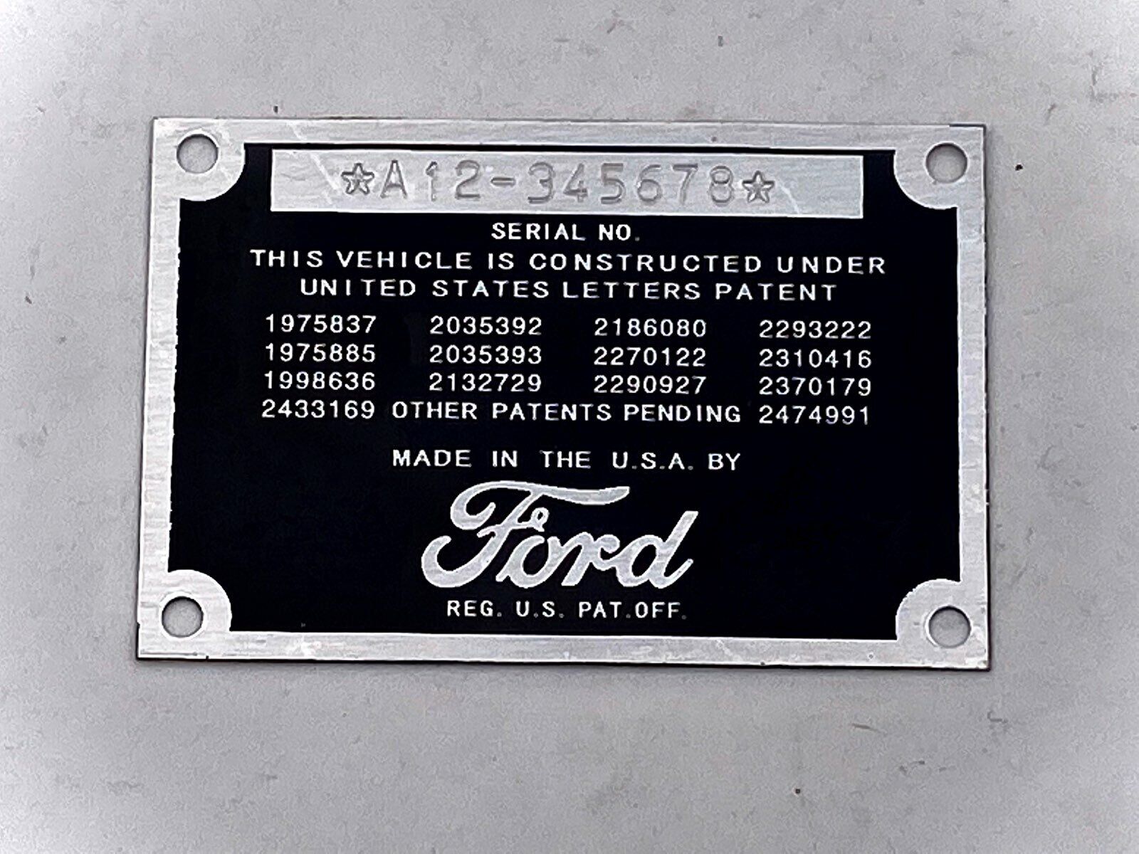 Stamped Ford Car or Pickup Truck DATA PLATE  1932 1933 1934 1935 1936