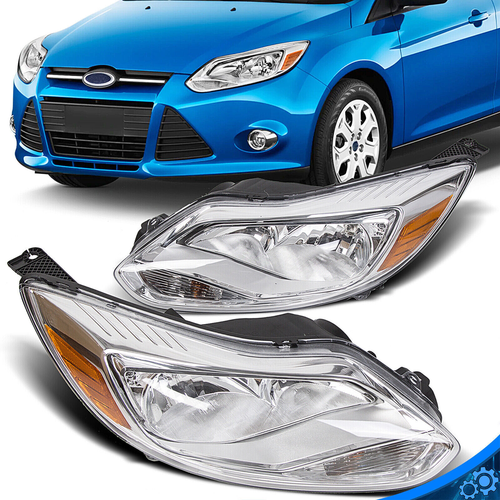 For 2012 2013 2014 Ford Focus Chrome Headlight Headlamp Replacement Left & Right
