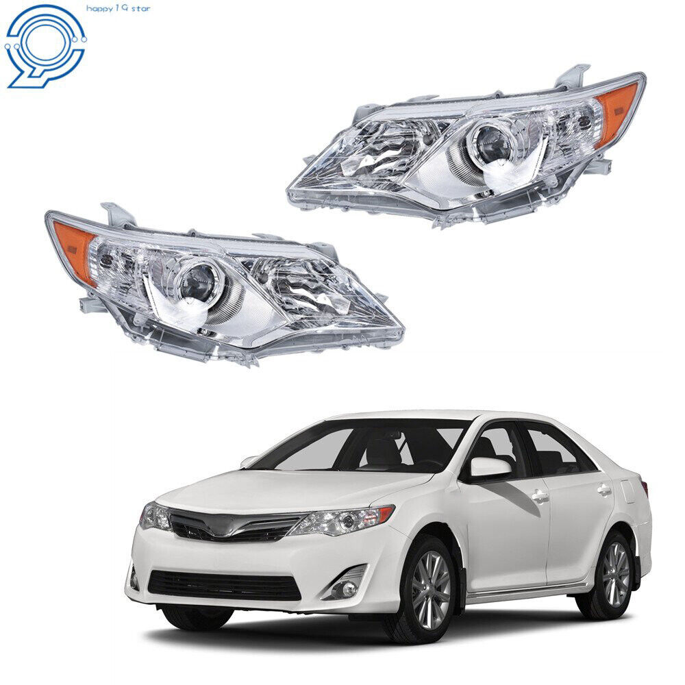 Headlights For 2012-2014 Toyota Camry Clear Headlamps Chrome Housing Right+Left