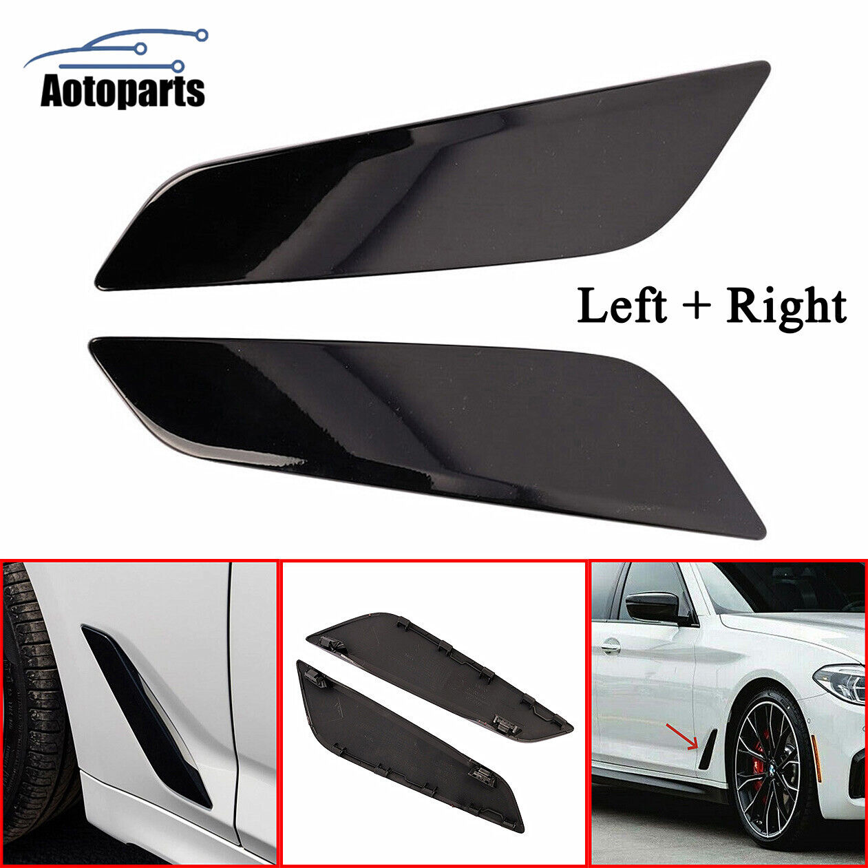 For 2017-2020 BMW G30 5 Series Pair Gloss Black Fender Duct Trim Left&Right Side