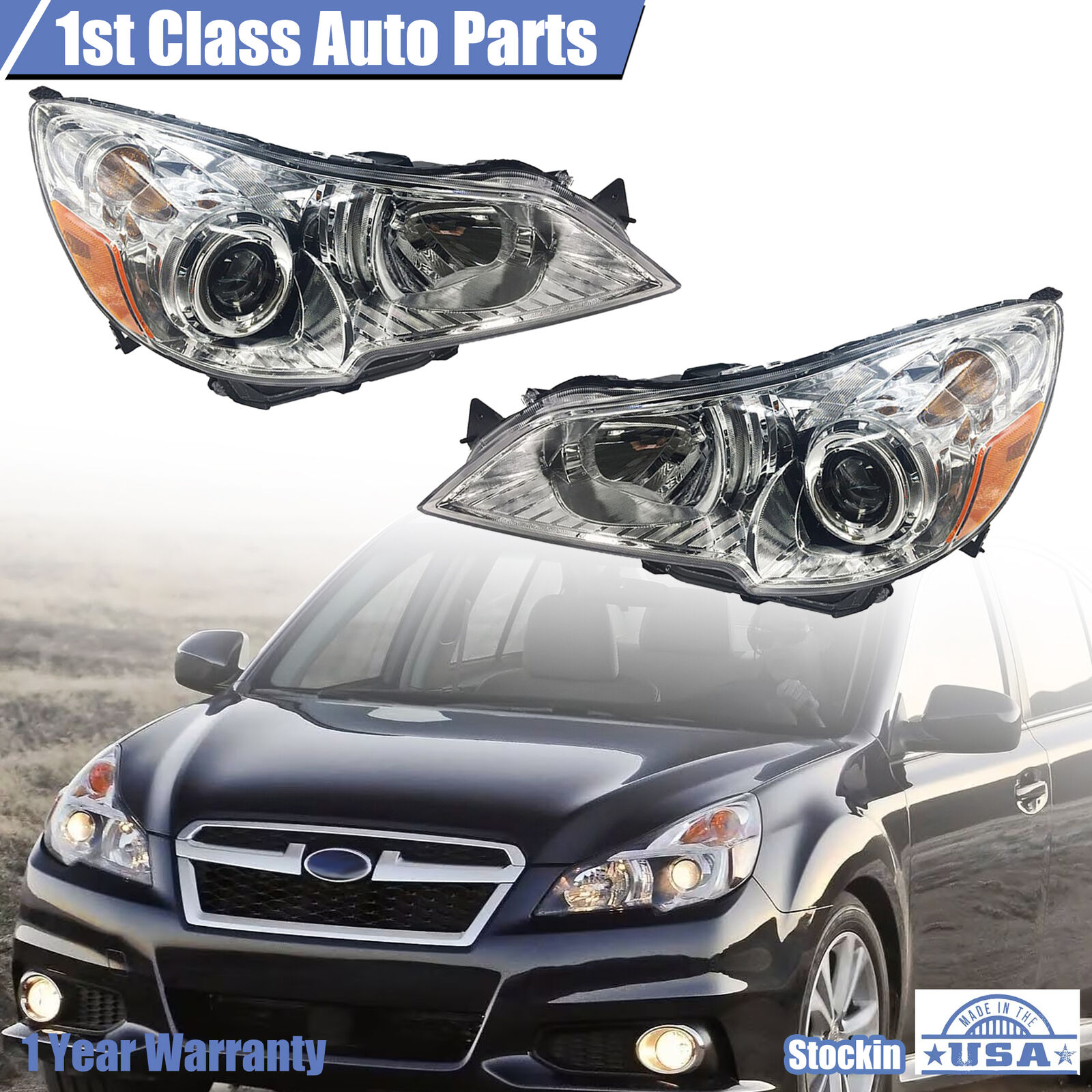 Front Left&Right Chrome Headlamps For 2010-2014 Subaru Legacy Outback SU2502136