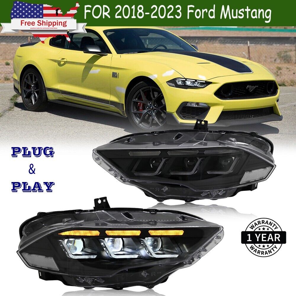 LED Head Lights Fits 2018-2023 Ford Mustang Front Lamps Turn Signal DRL Assembly
