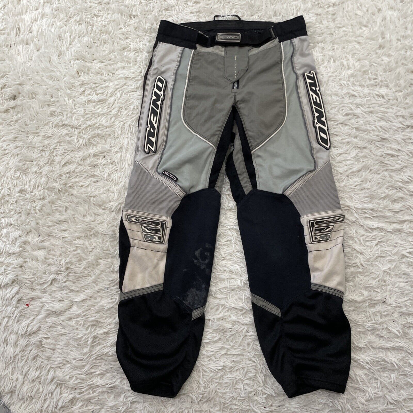 O\'NEAL Racing Pants Mens 34x27 VTG90s BlackGray Leather DirtBike Motocross Wear