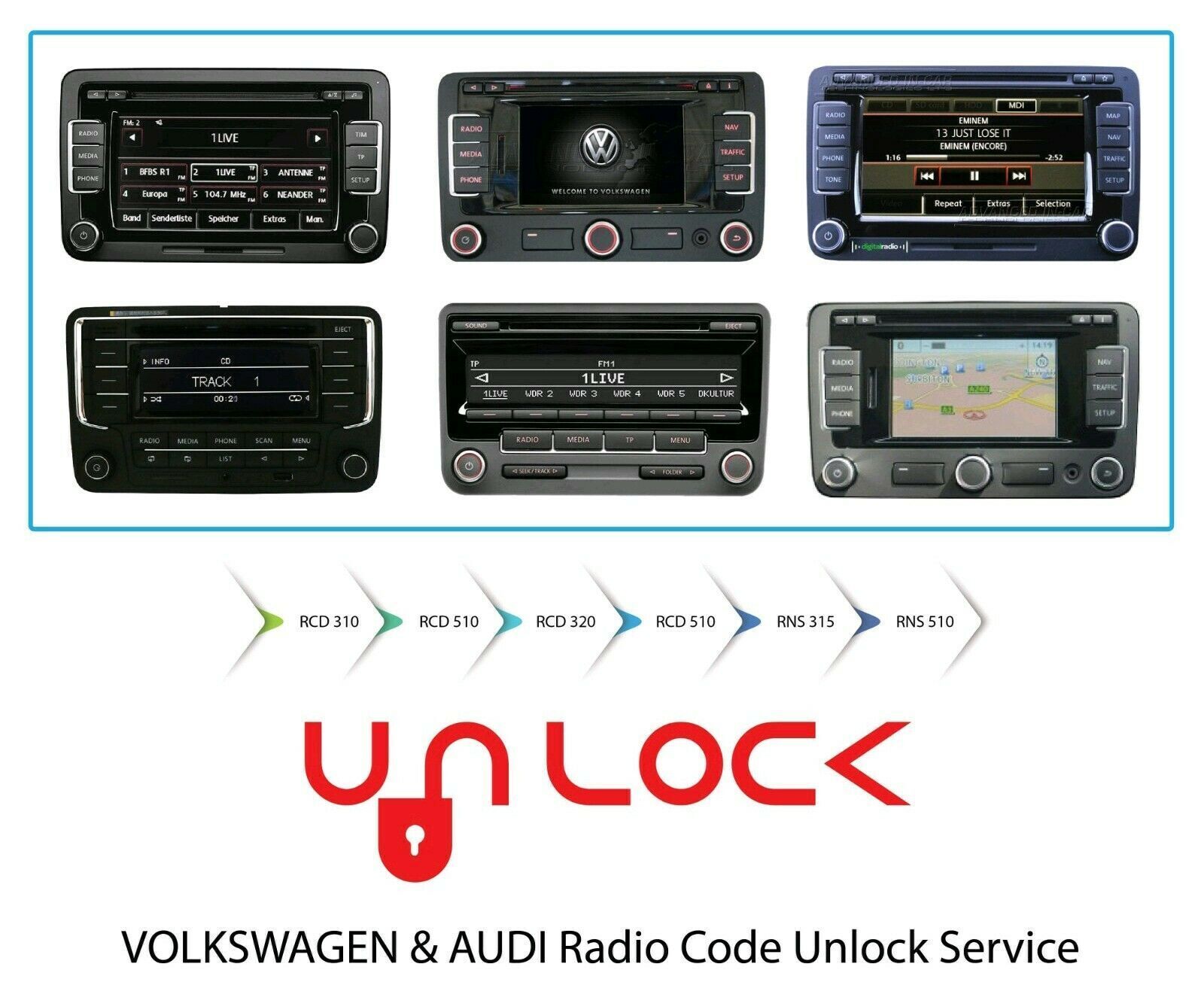 VW AUDI Radio Code, Volkswagen radio Unlock Service PIN code Decode.