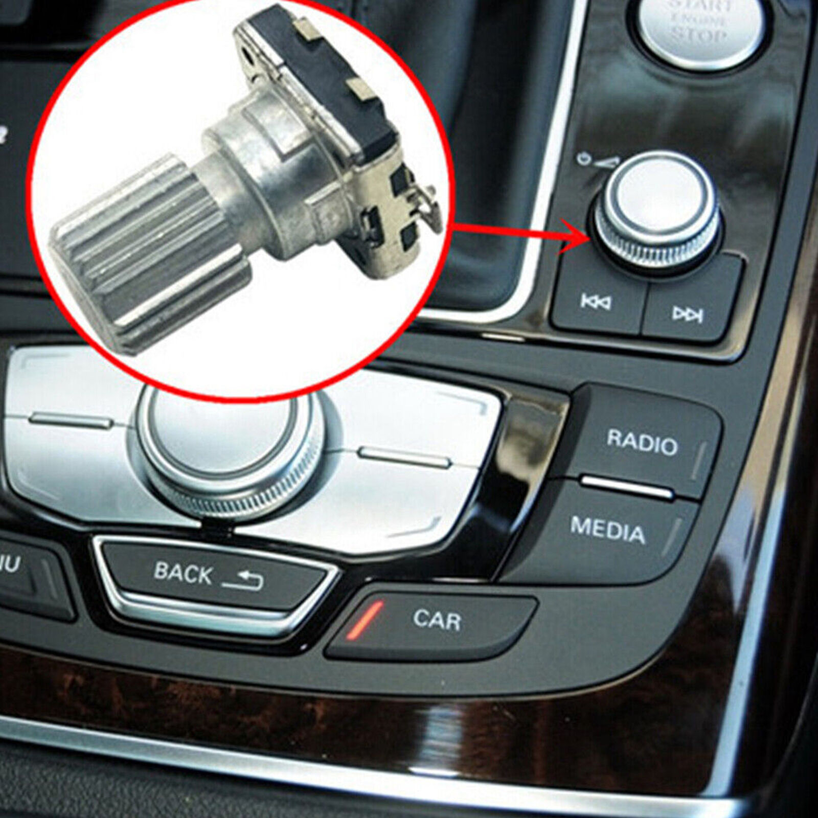 MMI Radio Volume Adjustment Knob w/Shaft 4G0919070 Fit for Audi 2012-16 A6 A7 C7
