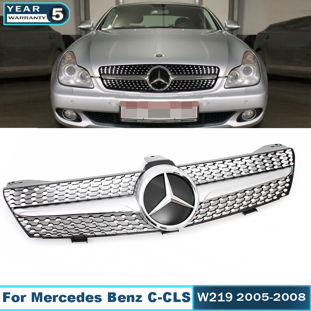 Chrome Front Grille w/Emblem For Mercedes Benz W219 CLS500 CLS550 2005-2008