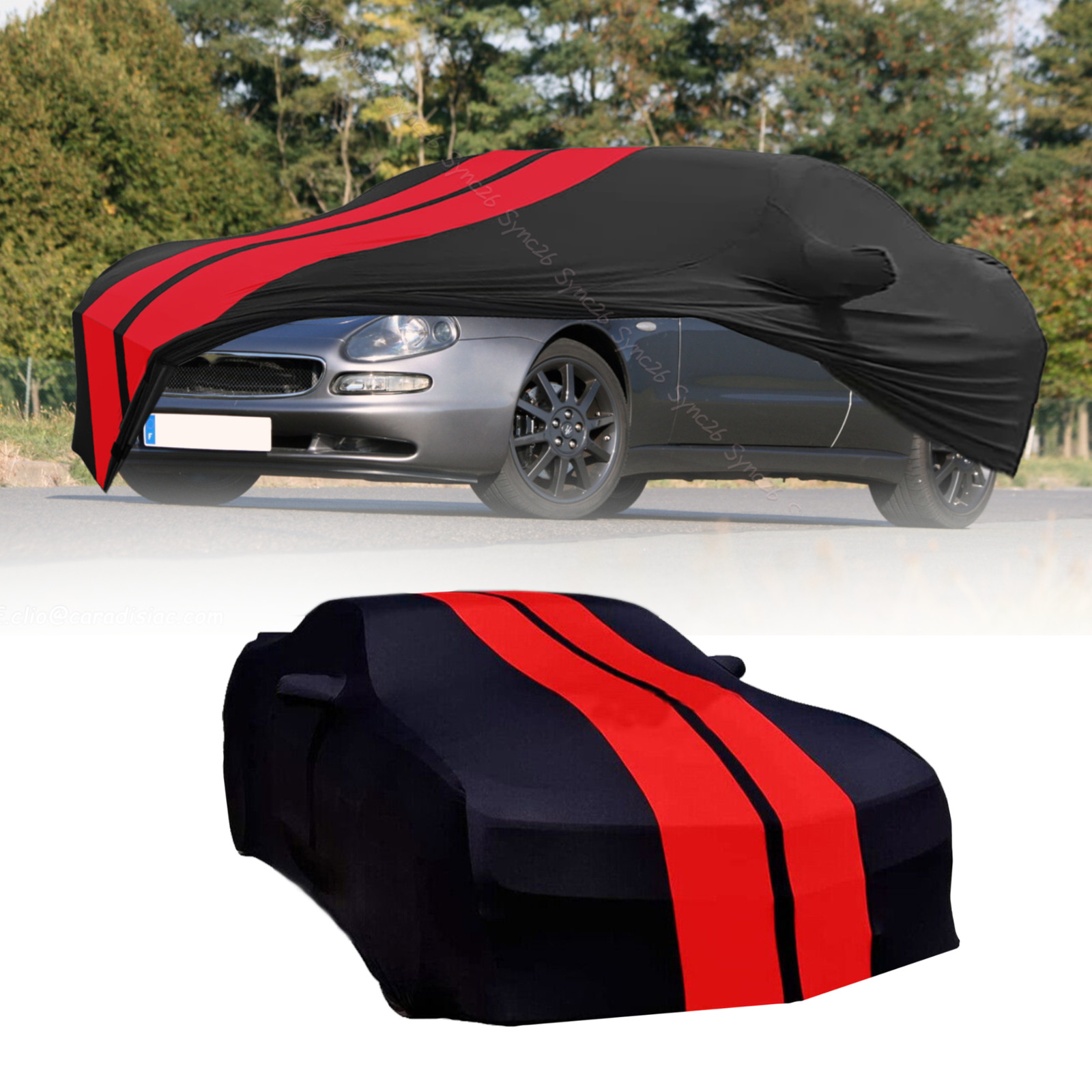 Red/Black Indoor Car Cover Stain Stretch Dustproof For Maserati 3200GT 430