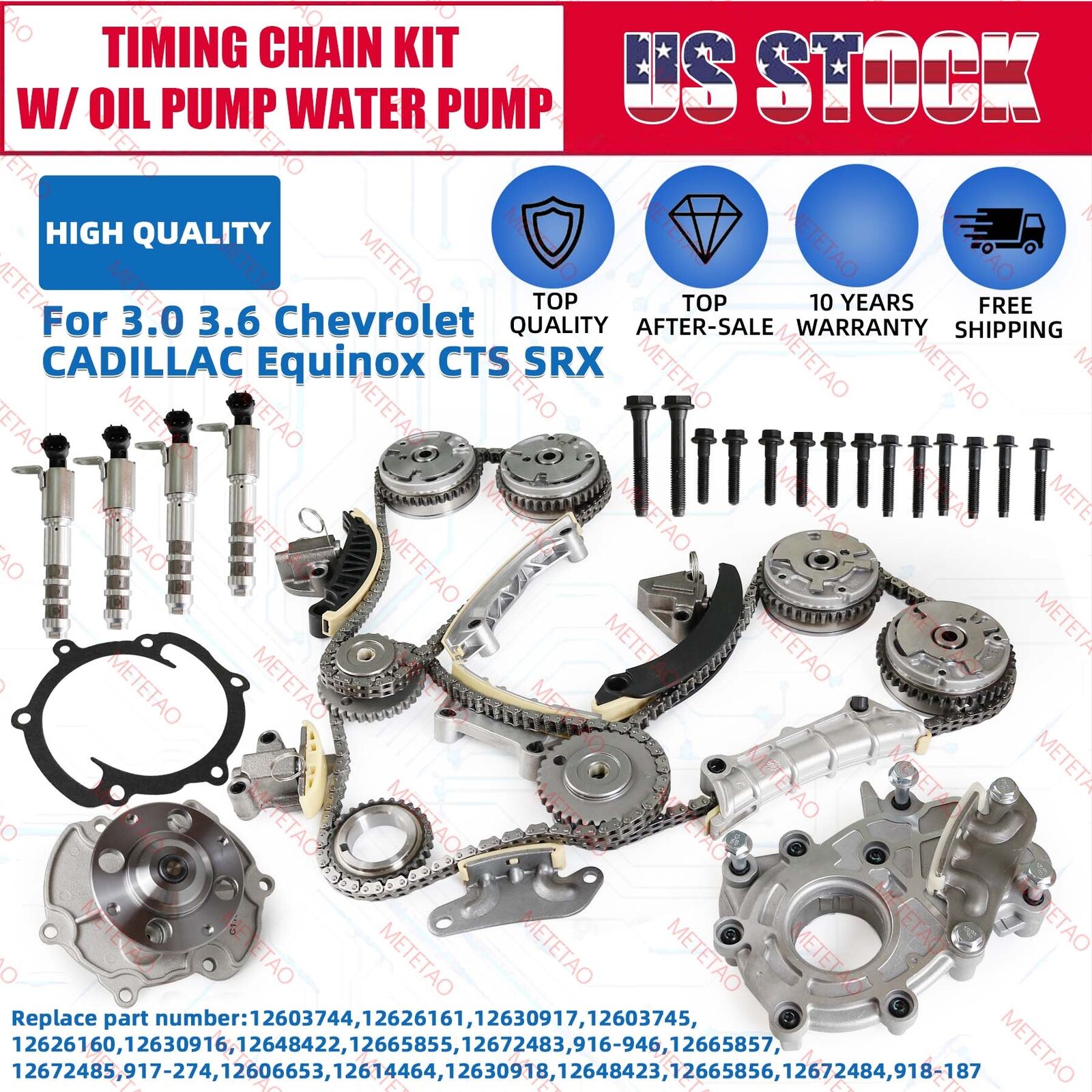 Timing Chain Kit Oil Water Pump 4VVT Solenoid For 06-16 Chevy Buick Traverse GMC