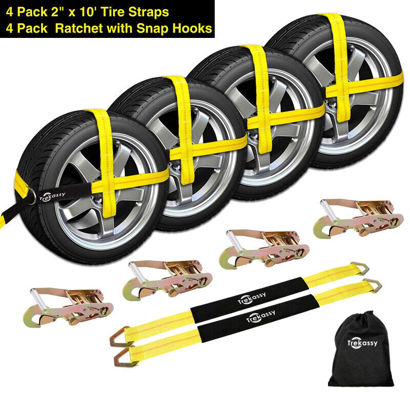 4 Pack Heavy Duty Vehicle Tie Down Kit Over The Tire Auto Hauler Tie Down Straps