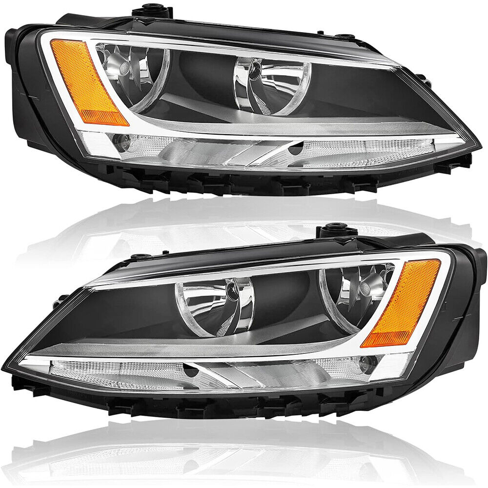 For 2011-2018 Volkswagen Jetta Halogen Chrome Amber Headlights Assembly Pair