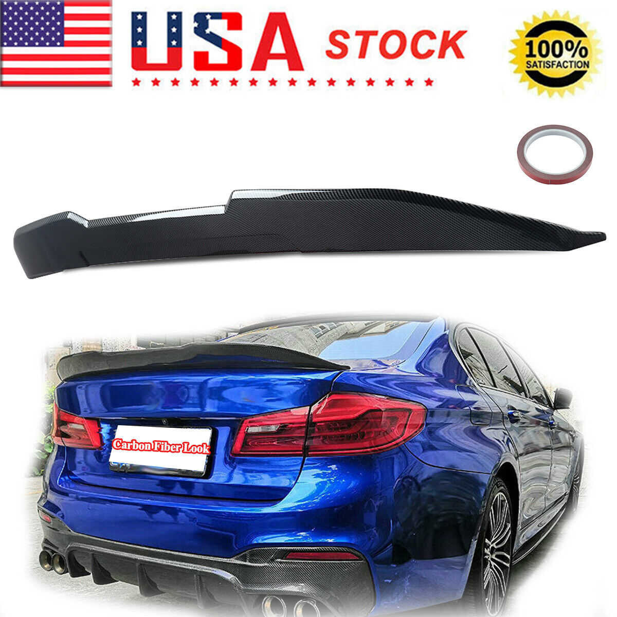For 2017-2021 BMW 5-Series G30 G38 PSM-Type Carbon Fiber Look Rear Trunk Spoiler