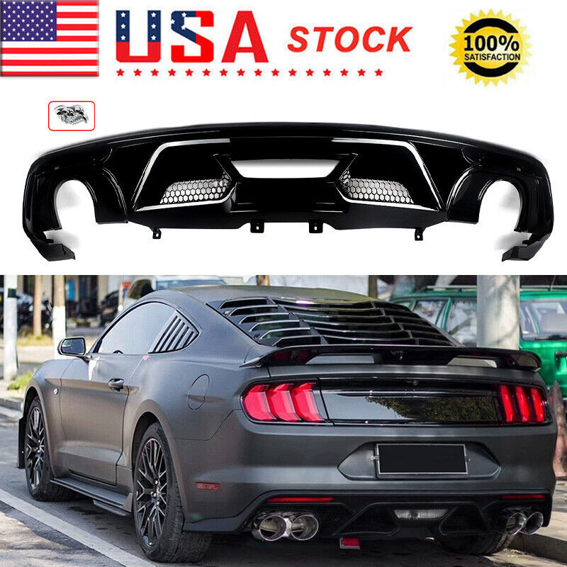 Glossy Black Fits For 2015-2017 Ford Mustang Rear Bumper Lip Diffuser GT500 Look