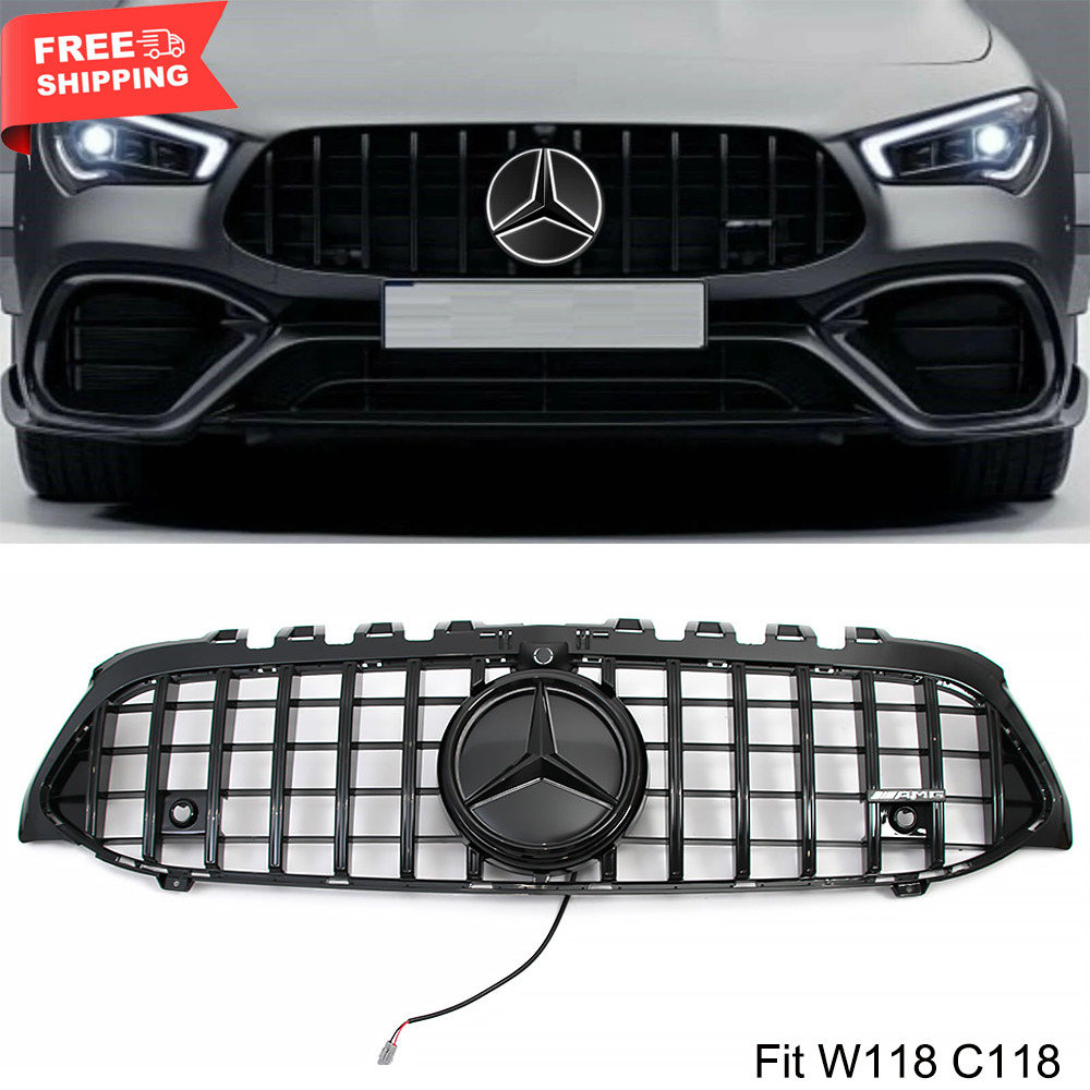 Black GTR Grille Front Grill LED For Mercedes C118 W118 CLA250 CLA200 2020-2024