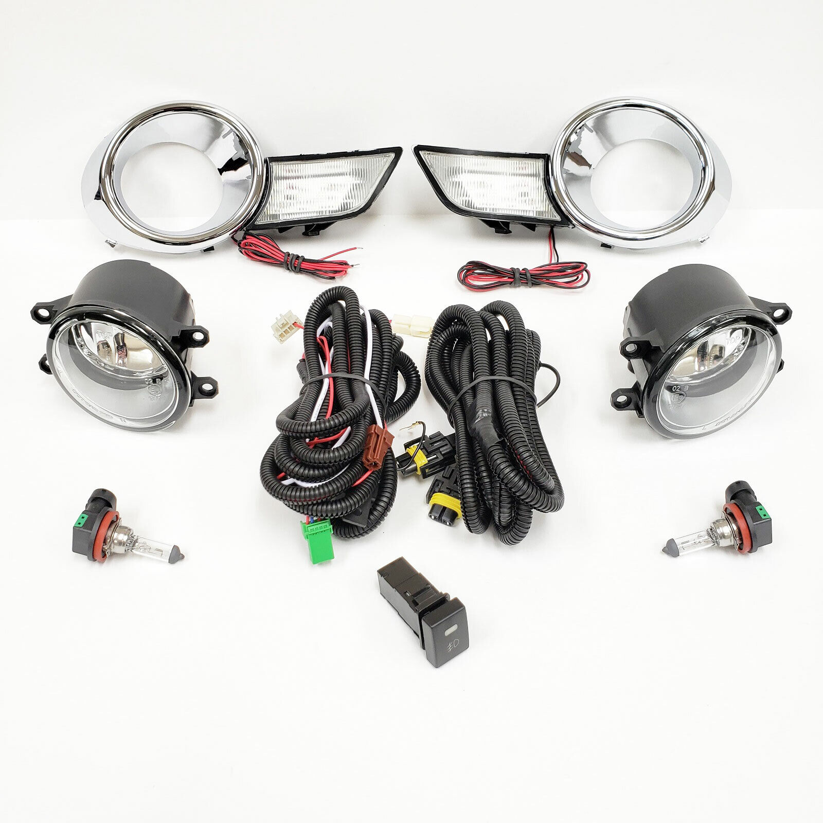For 08-10 Toyota Highlander Clear Fog Light Kit with LED DRL Switch Bezel Wire