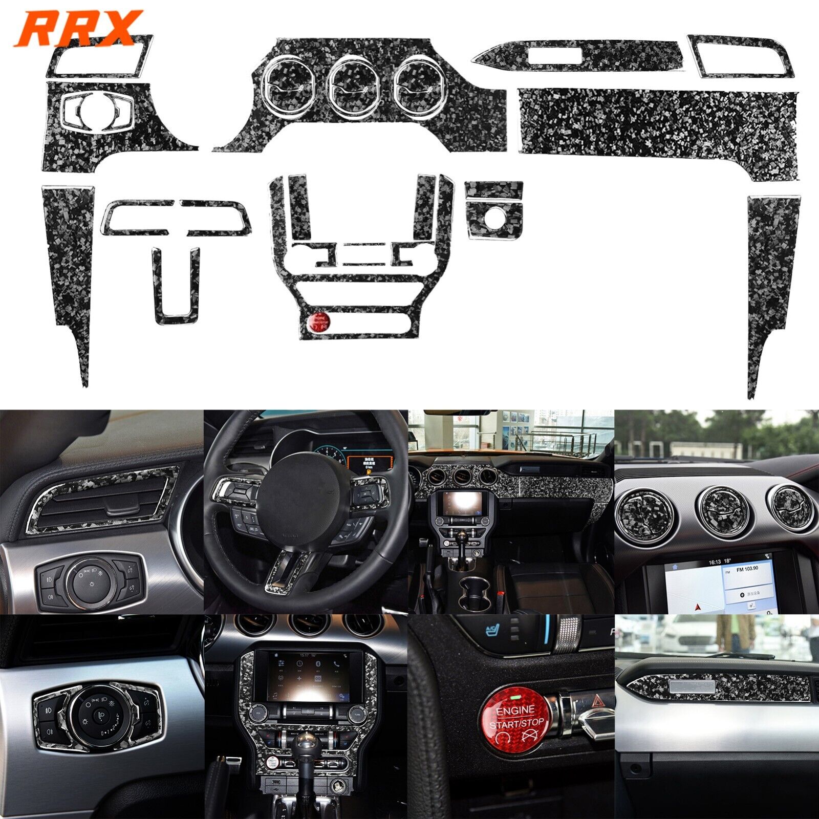 31Pcs For Ford Mustang 2015-2019 Forged Carbon Fiber Interior Dashboard Full Set