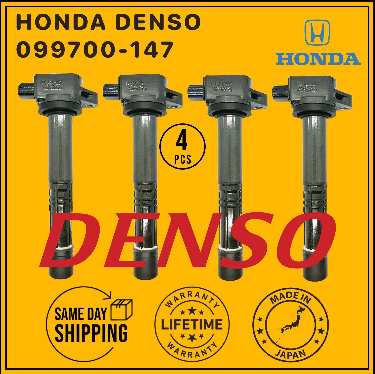 099700-147 Denso x4 Ignition Coils for 2008-2012 Honda CR-V Accord Civic 2.4L L4