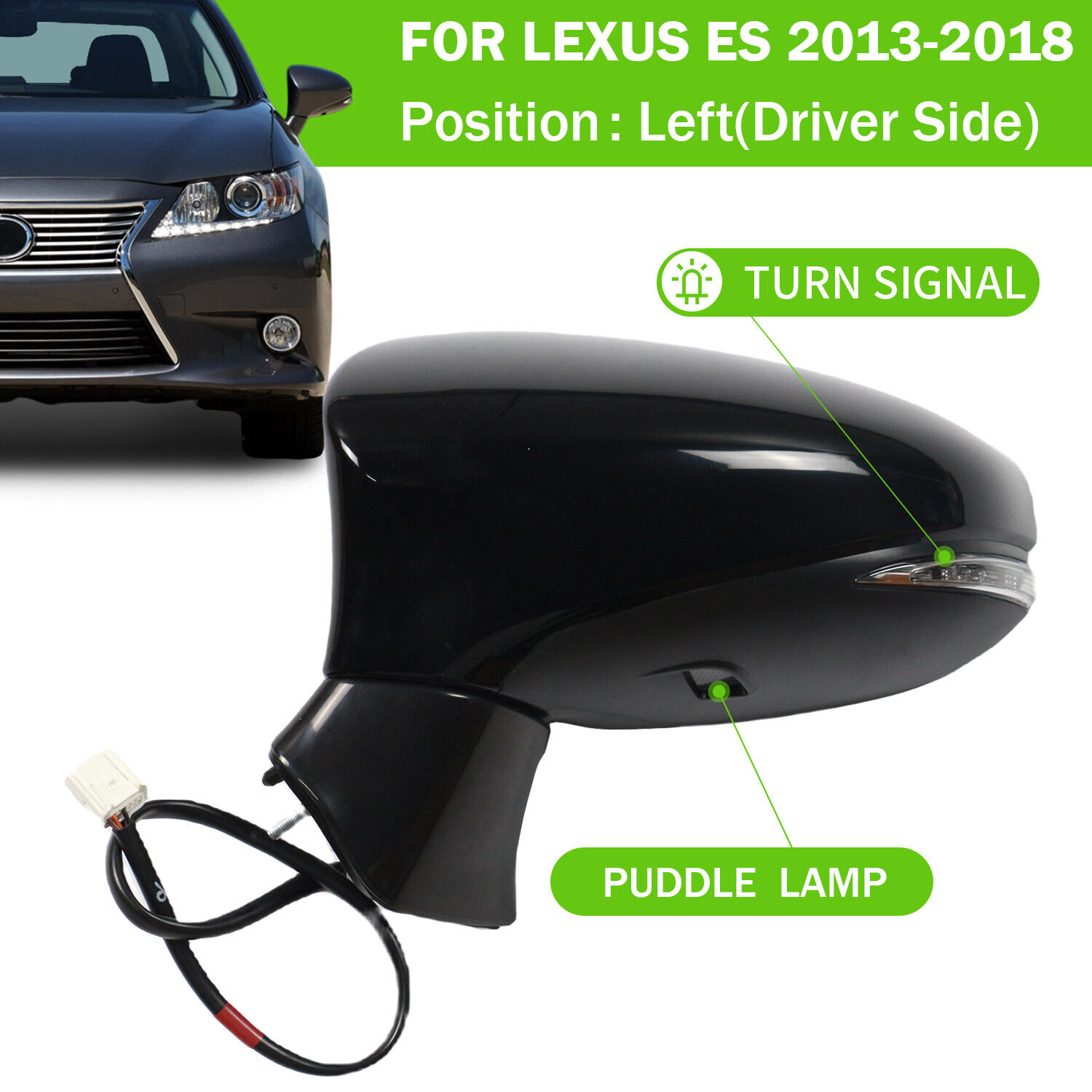 Left Driver Side Mirror LEXUS ES 2013-2018 Power Adjust Heated Puddle Lamp