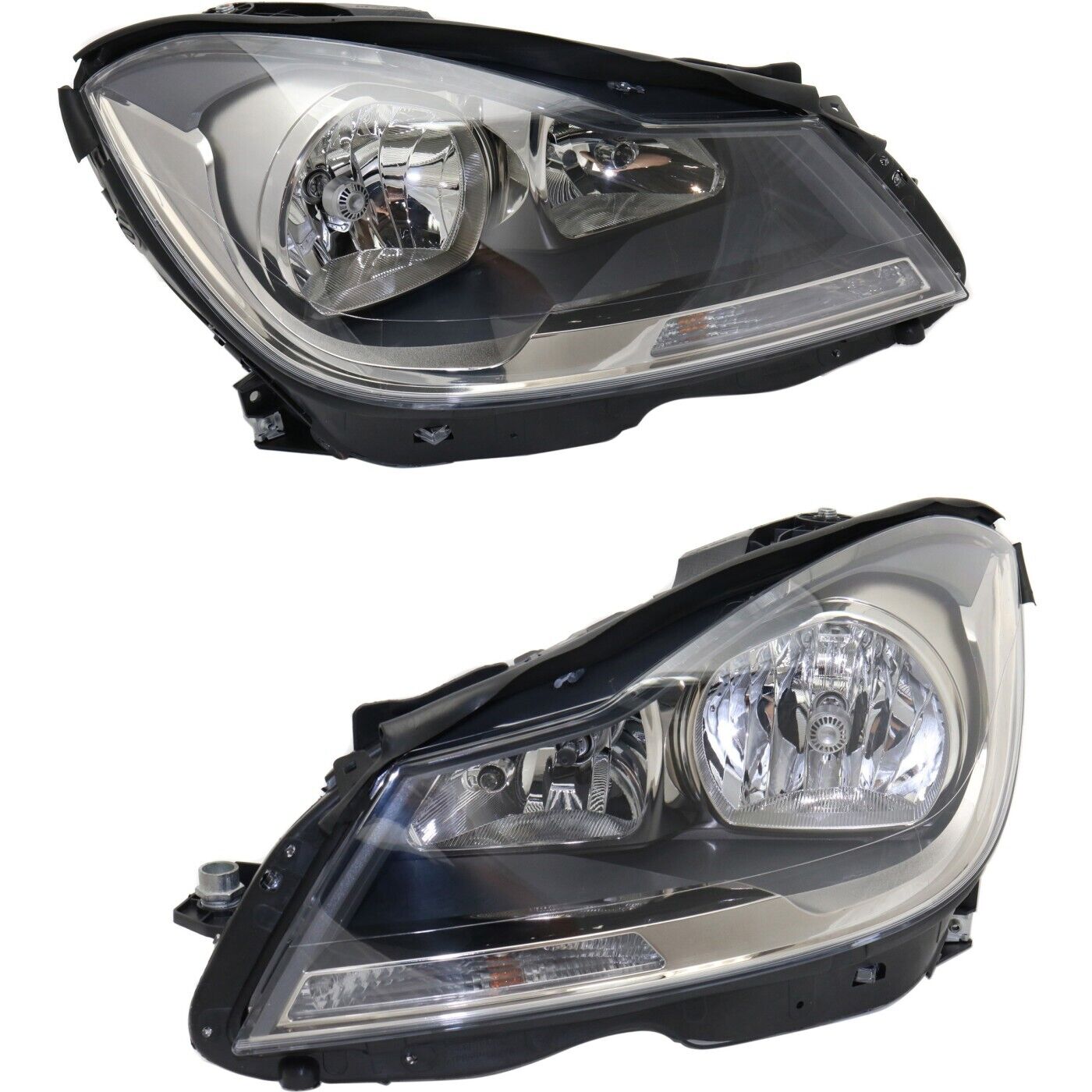 Headlight Set For 2012-2015 Mercedes Benz C250 Left and Right Black Housing CAPA