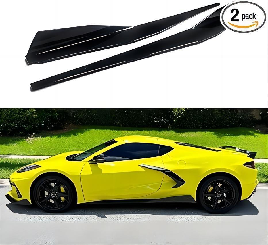 Gloss Black Side Skirts Extensions Body kit Fits For 20-2023 Corvette C8 Painted