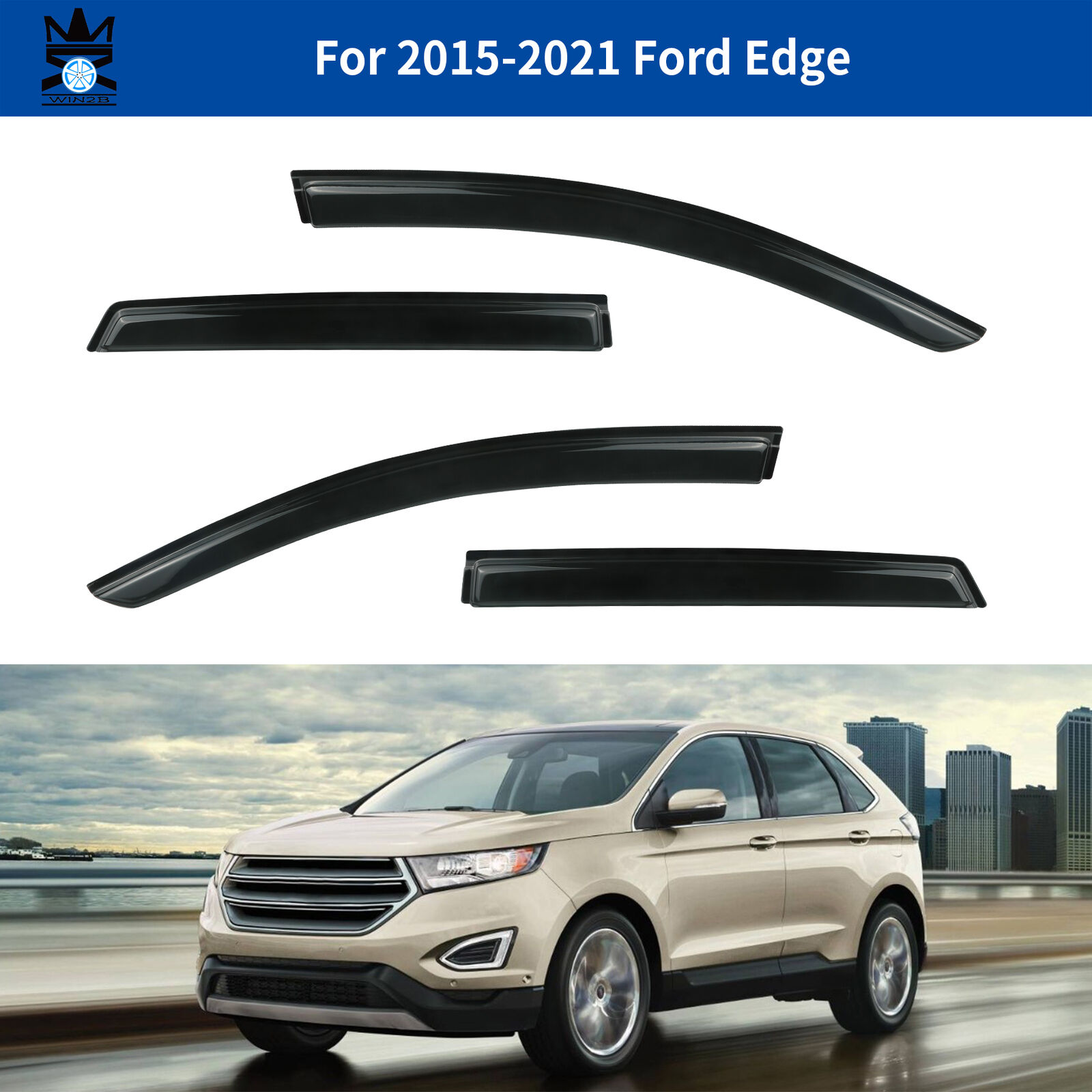 Window Visor Deflector Rain Guard 4-Piece Set for 2015-2021 Ford Edge