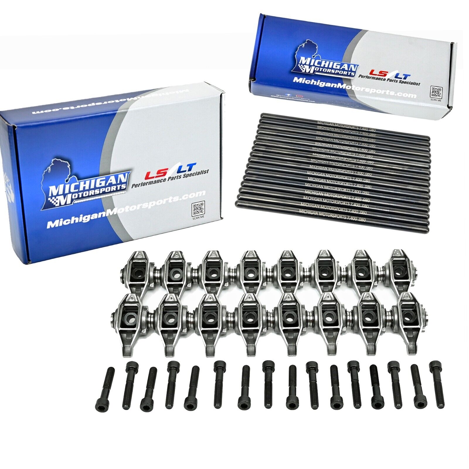 LS1 Rocker Arms with Upgraded Trunnion Kit & Chromoly 7.400 Pushrods 4.8 5.3 5.7