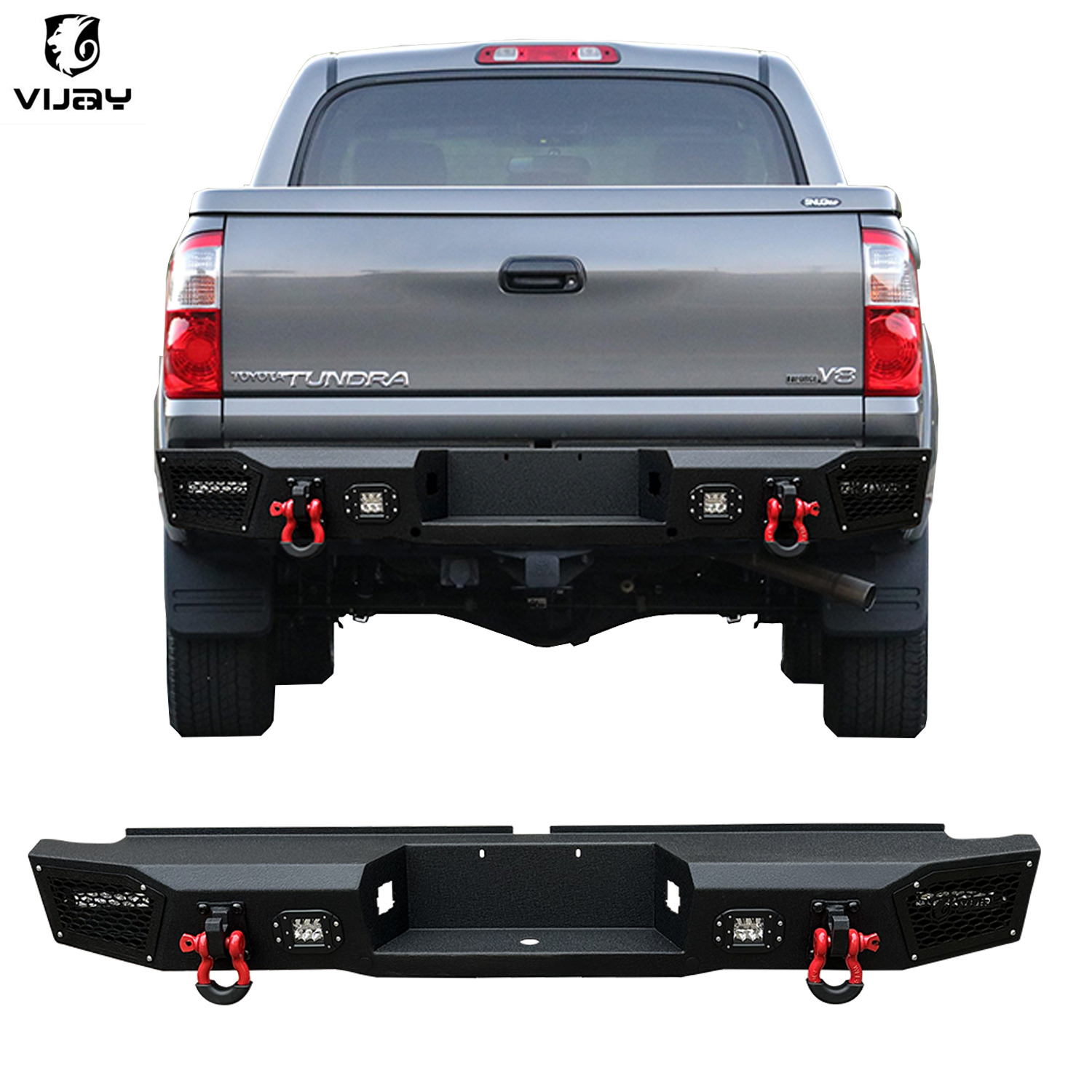 Vijay New Steel Rear Bumper With LED Lights&D-Rings For 2000-2006 Toyota Tundra 