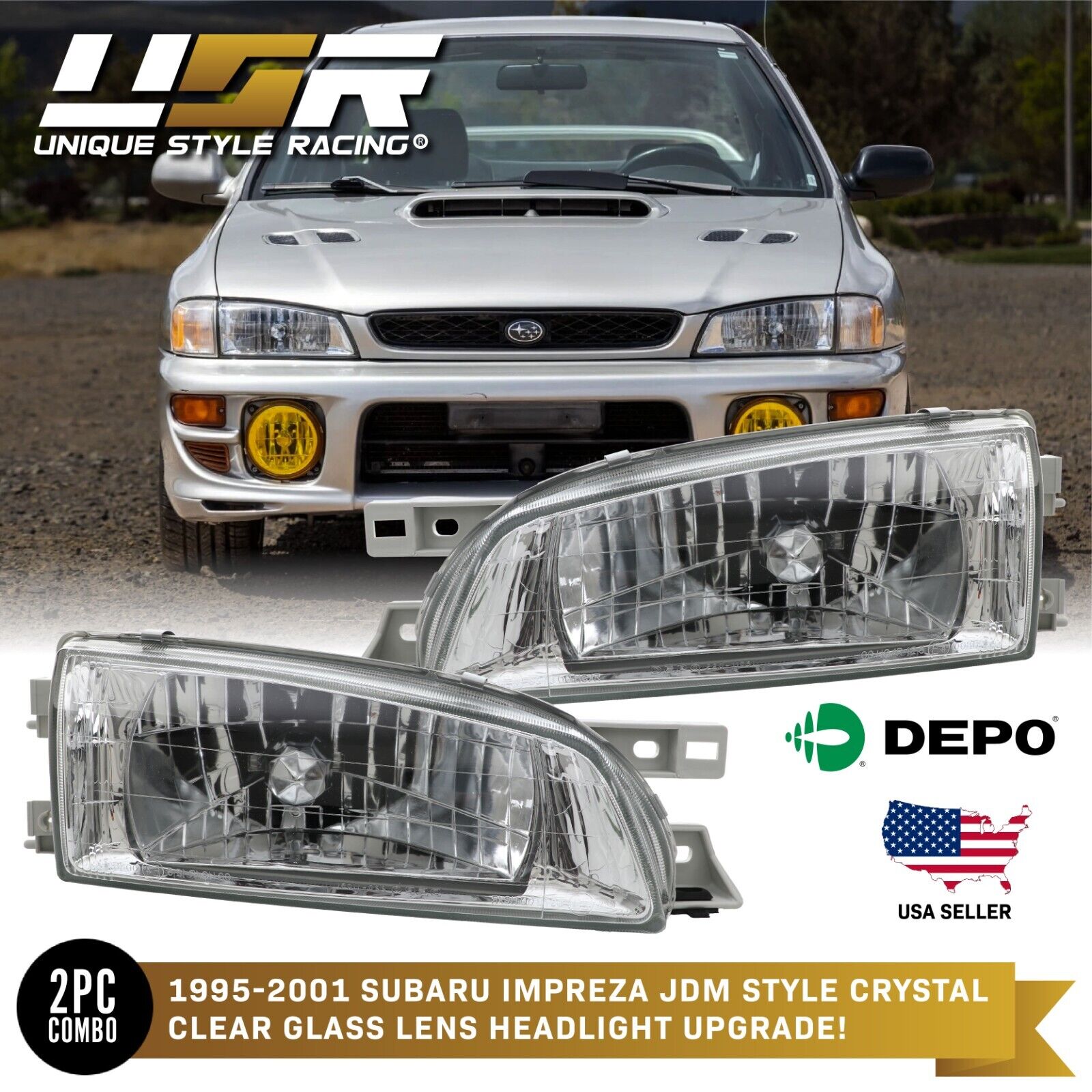 DEPO JDM Crystal GLASS Lens Headlight Set For 1995-2001 Subaru Impreza GC GF
