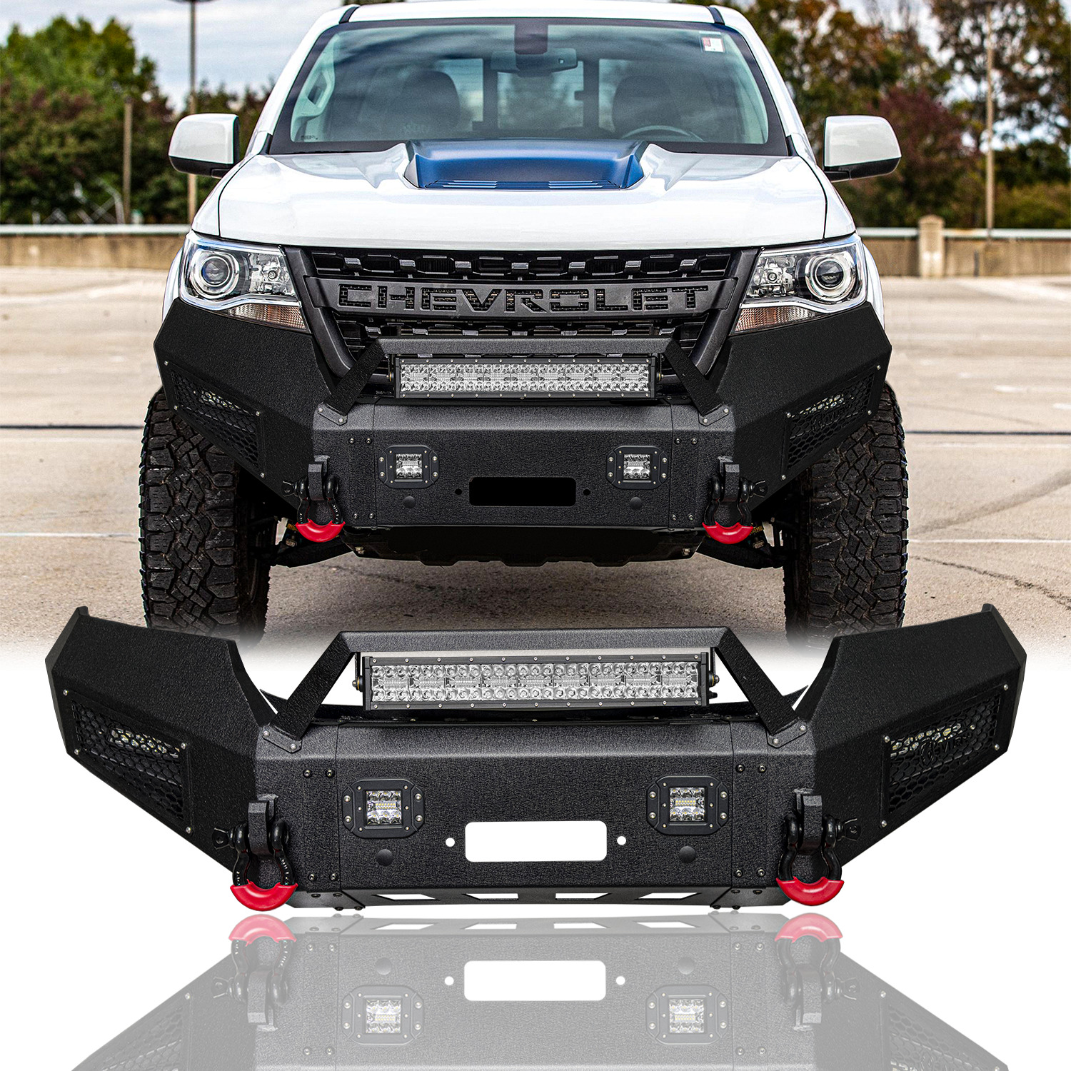 Vijay For 2015-2022 Chevy Colorado New Steel Fron Bumper With Winch Plate&Lights