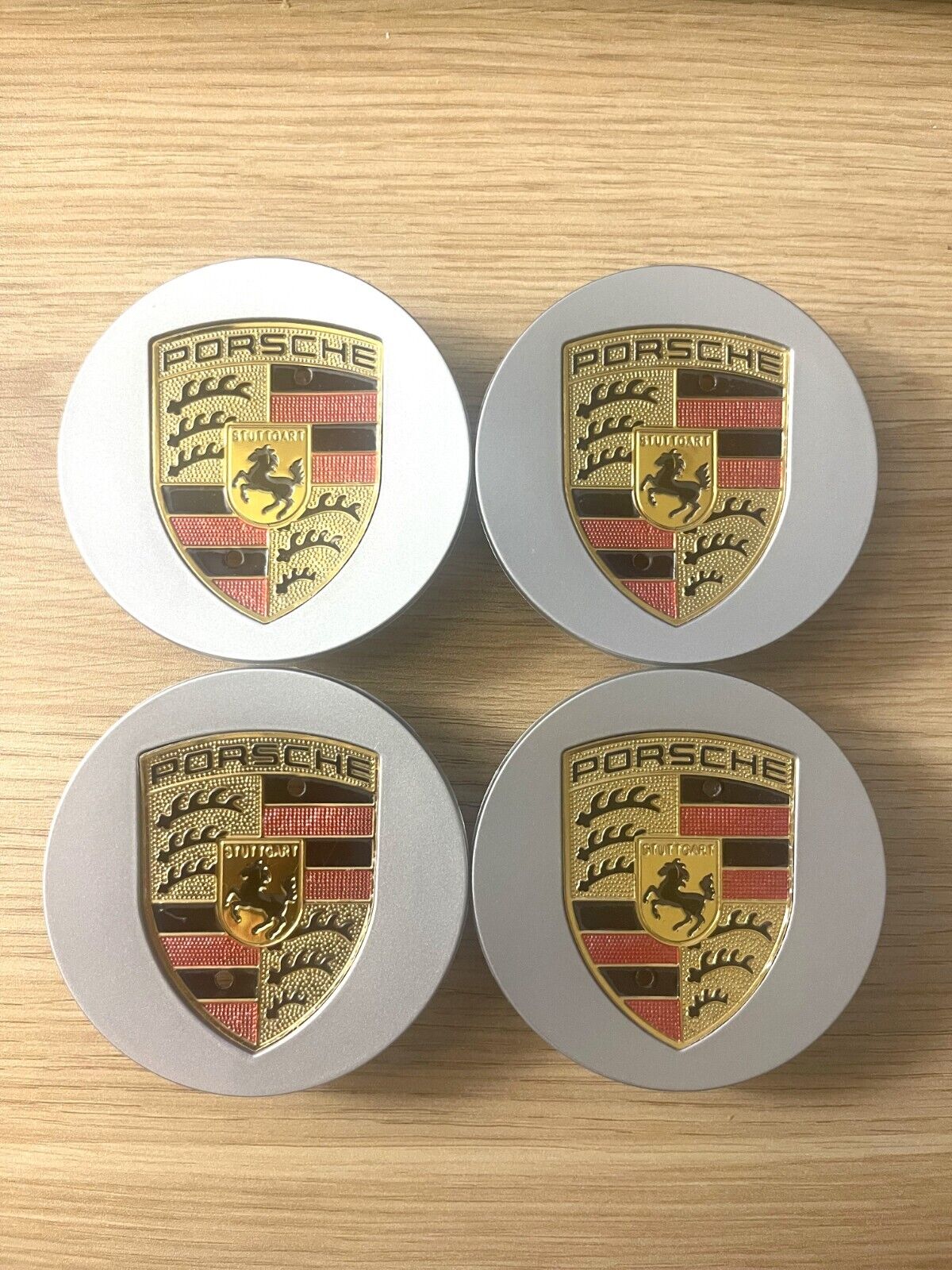 Porsche 76mm Wheel Center Caps Silver and Gold Color Set of 4 