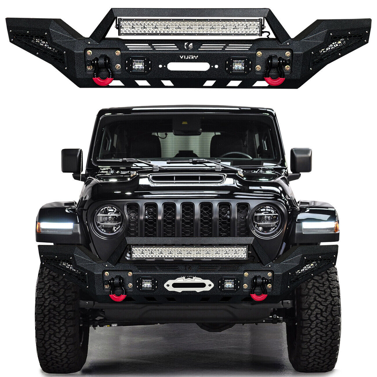 Vijay Fit 2020-2024 Jeep Gladiator JT Steel Front or Rear Bumper w/LED Lights