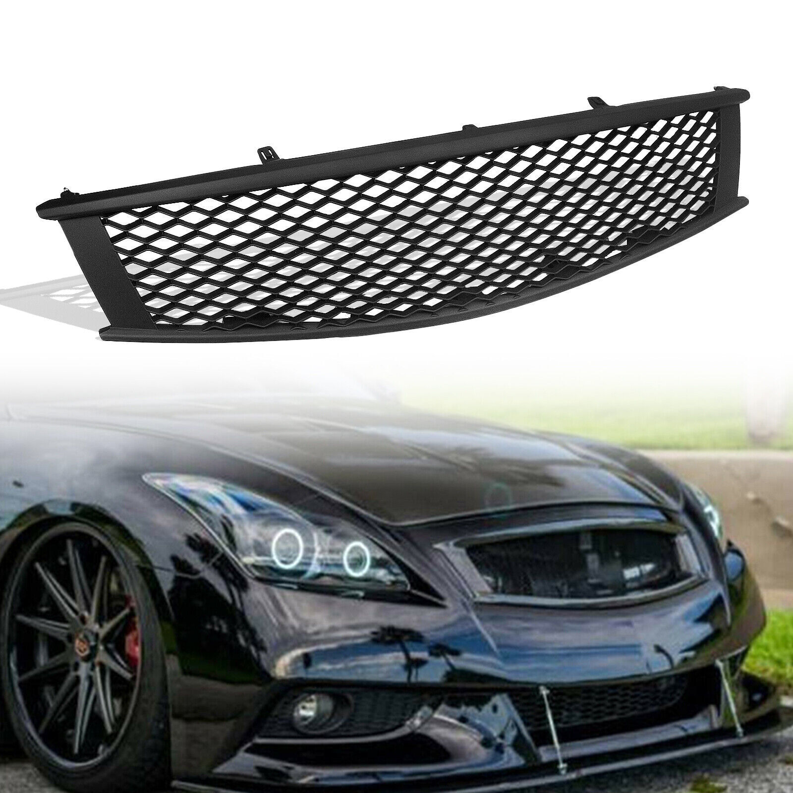 Matte Black Front Grille Mesh For 2008-2013 09 Infiniti G37 Coupe 2014-2015 Q60