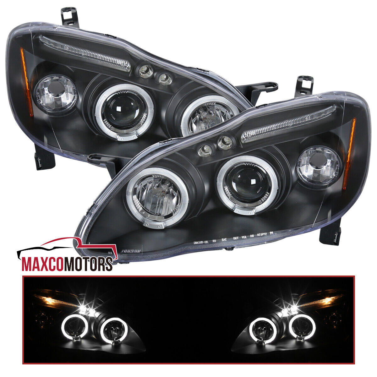 Fits 2003-2008 Toyota Corolla Black Projector Headlights LED Halo Left+Right