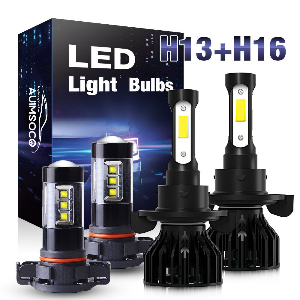 For GMC Yukon 2007-2014 4Pcs White LED Headlight High Low Beam Fog Light Bulbs