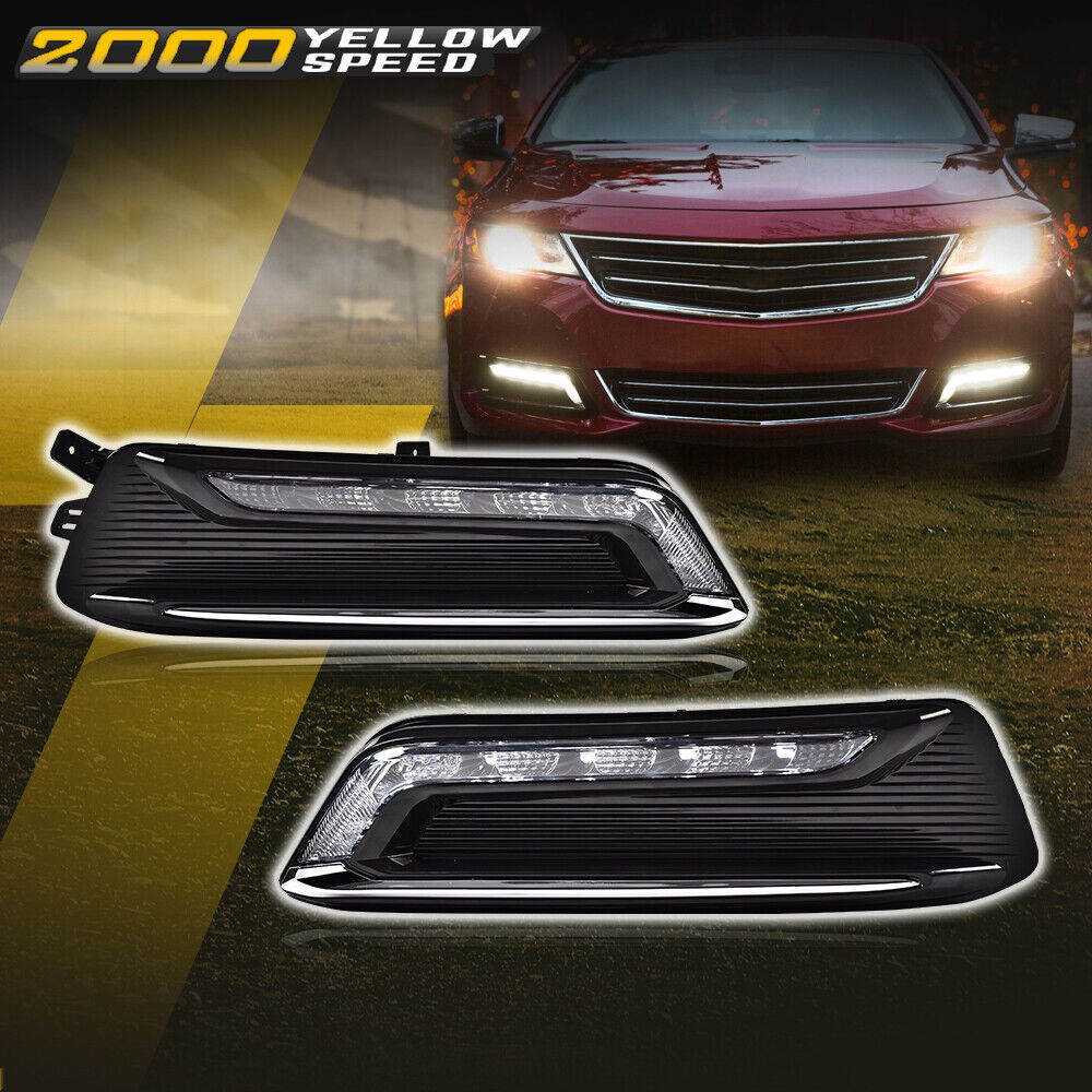 Fit For 14-20 Chevy Impala Clear Lens LED DRL Fog Light +Wiring+Switch Set 2Pcs 