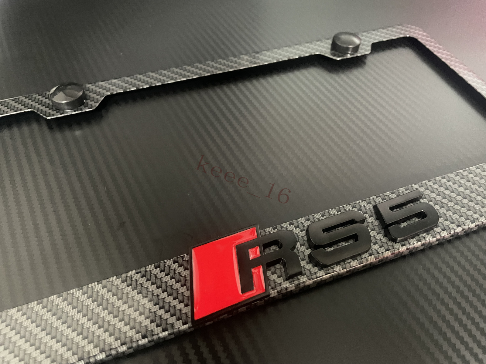 1x (Black/Red) RS5 3D Emblem (metals Carbon Fiber Style) License Plate Frame