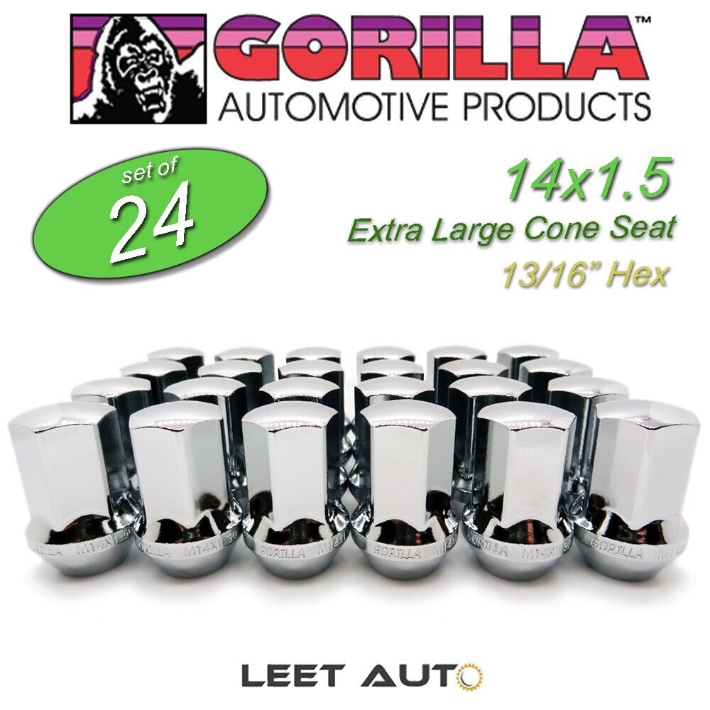 (24pc.) Gorilla Lug Nuts, Factory Style Bulge, 14mm x 1.50, Chrome, 61148FS