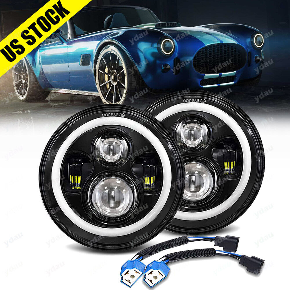 For AC Shelby Cobra 1962-1973 pair 7 inch Round LED Headlights DRL High Low Beam