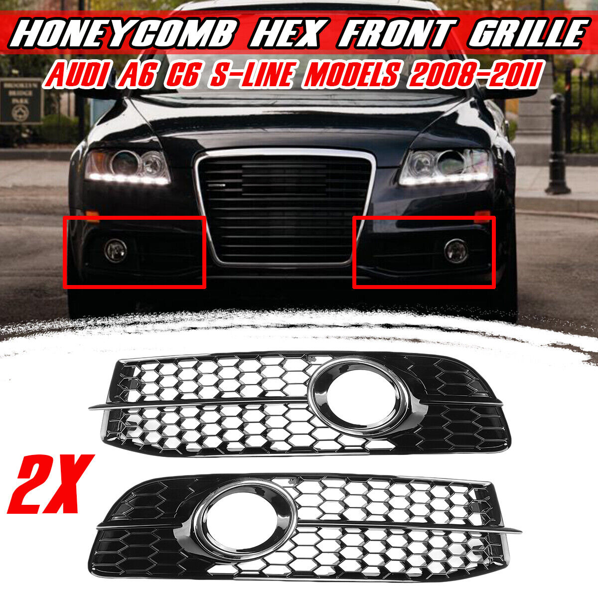 Front Bumper Fog Light Lamp Grill Cover HONEYCOMB For Audi A6 C6 S-Line 2008-11
