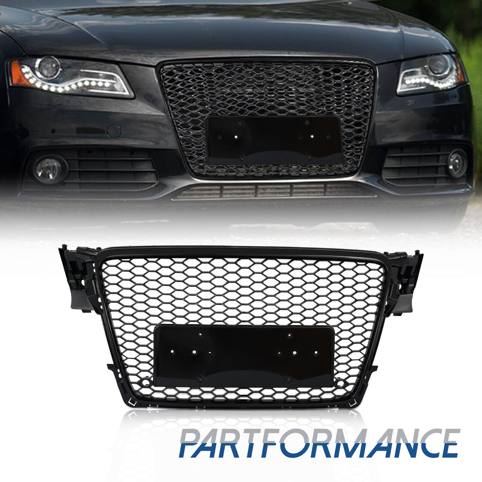 Fit for 2009-12 Audi A4/S4 B8 Front Bumper Hex Grille Mesh RS4 Style Gloss Black