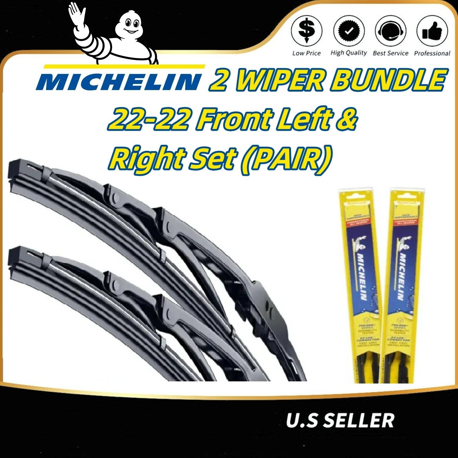 High Performance Wiper blades 22-22 Front Left & Right Set (PAIR) New Michelin