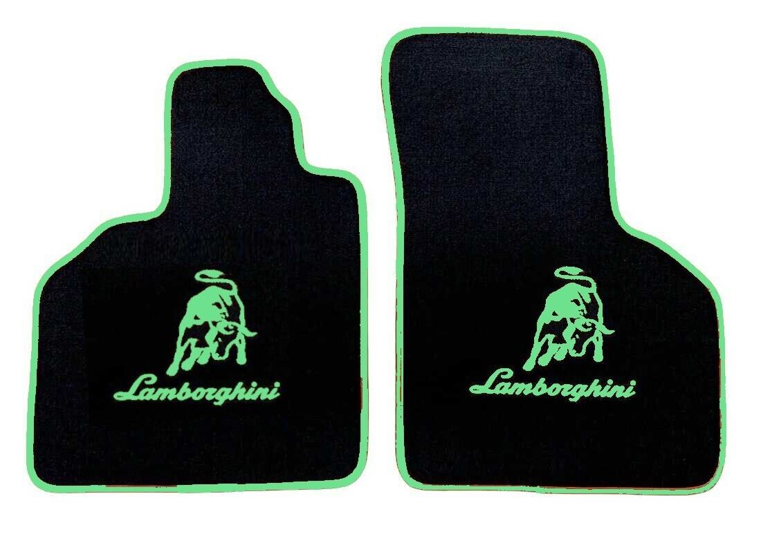 For Lamborghini Gallardo Floor mats carpet Black Lime Green Letter 2pc 2004-14