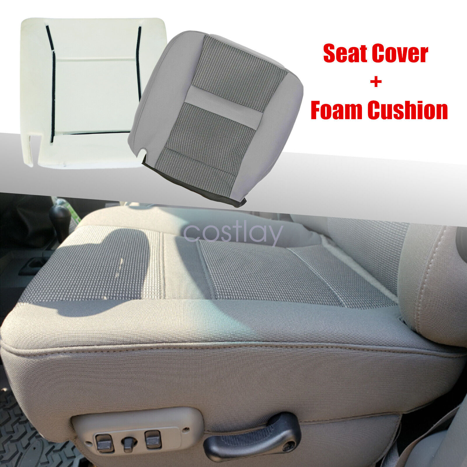 For 06-10 Dodge Ram 2500 3500 Driver Side Seat Bottom Foam Cushion + Seat Cover