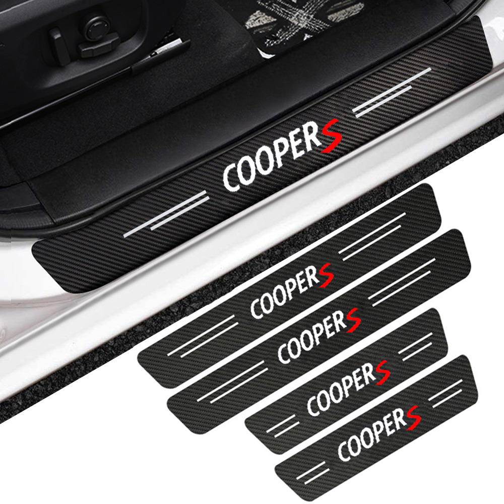 4pcs For Mini Copper Carbon Fiber Car Door Sill Scuff Plate Protector Sticker